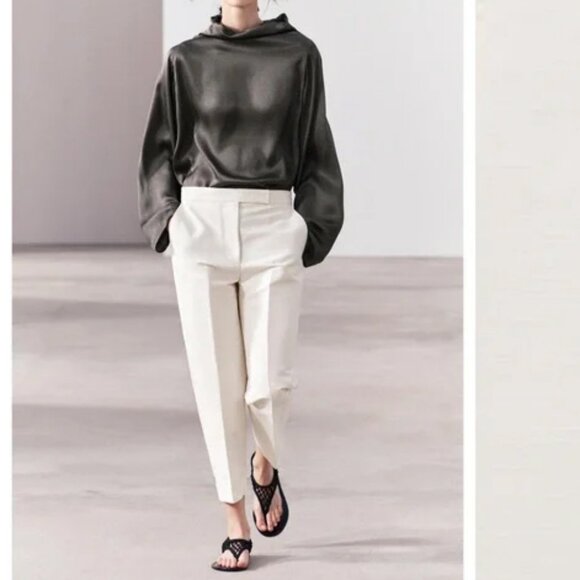 Zara NEW Ecru ZW Collection 100% Cotton Pants NWT Size S - Picture 1 of 11